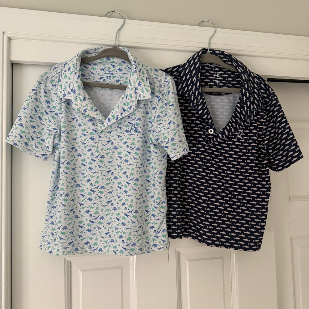 Boys 4T Rhoback Polos - Dinosaur Print and Fish print, performance fabric
